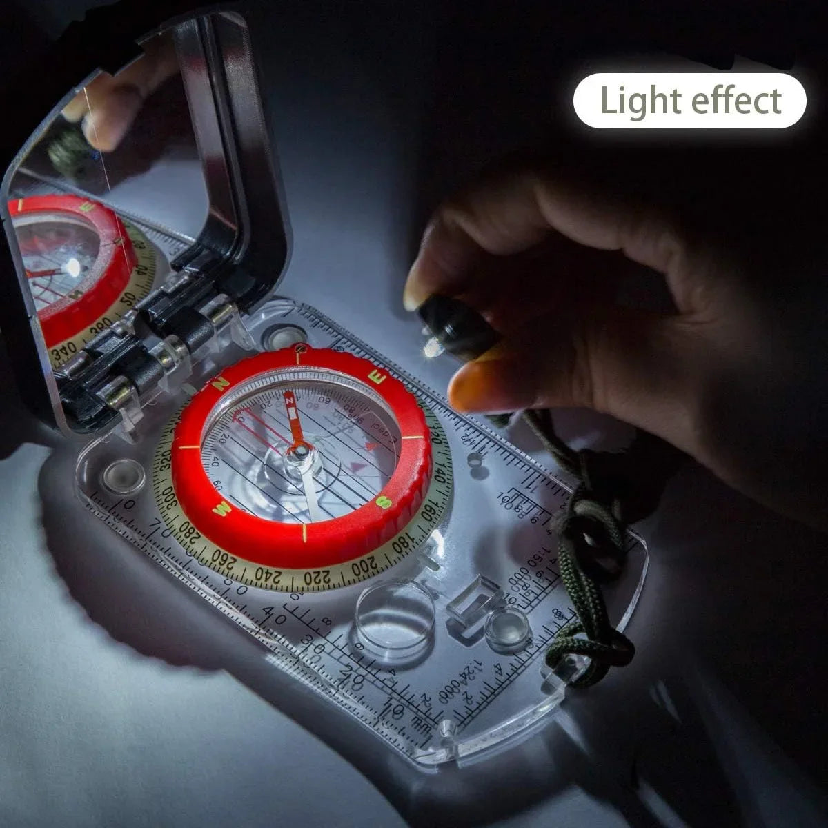 Sighting Compass Mirror With Adjustable Declination Base Plate LED Light