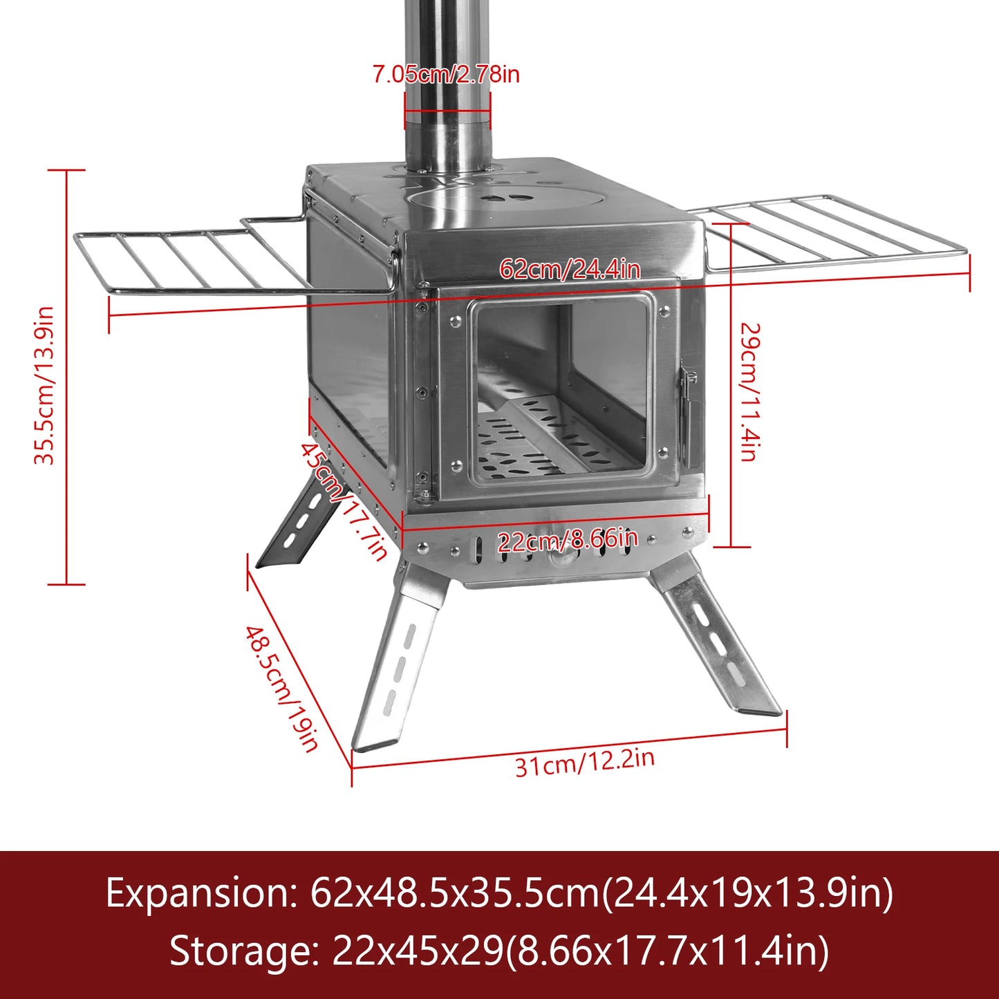Stainless Steel Tent Stove With Chimney Pipe For Outdoor Camping