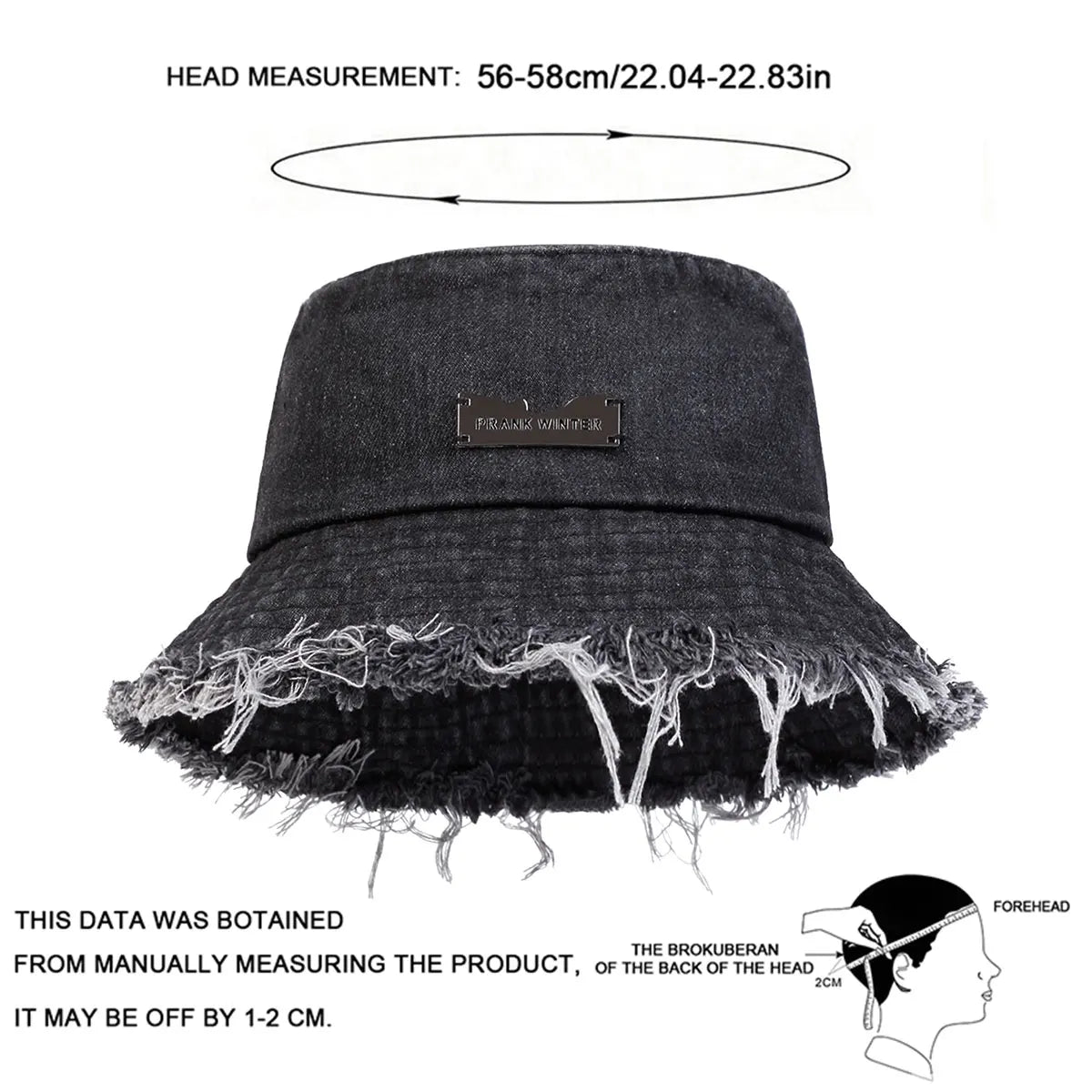 Unisex Denim Bucket Hat With Vintage Edge Holes Sun Protection